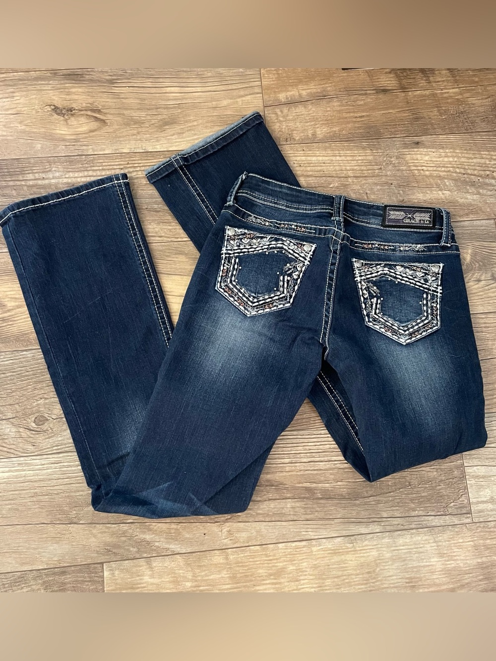 Grace in LA Dark Blue Bootcut Jeans with Embellished Back Pockets